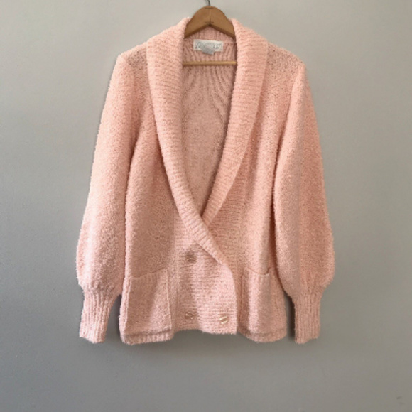 Sideffects Sweaters - Trendy Pink Boucle Knit Cardigan Sweater Vintage